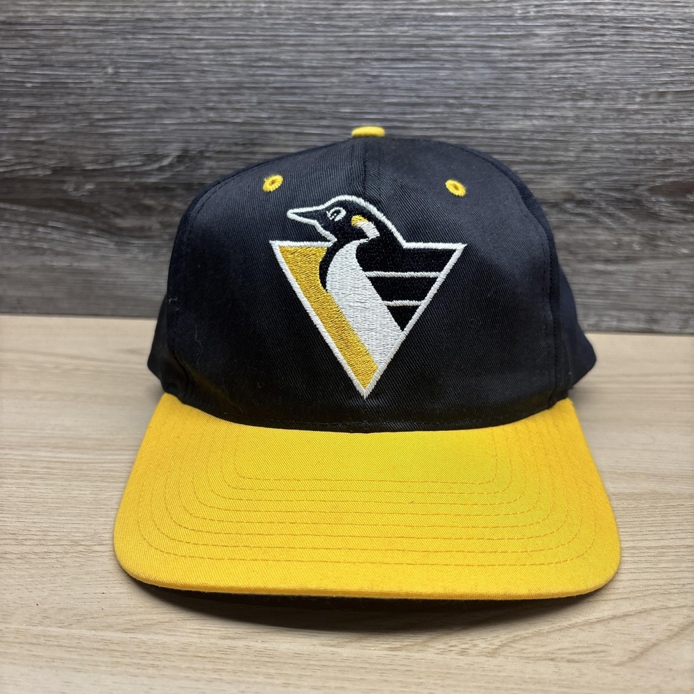 Vintage Pittsburgh Penguins Hat Cap Snap Back Mens One Size Black NHL Hockey 90s
